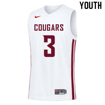 Youth #3 Jefferson Koulibaly Washington State Cougars College Basketball Jerseys Sale-White - Click Image to Close
